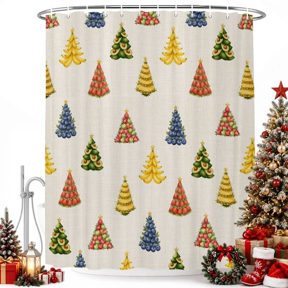 Fruit Xmas Trees Shower Curtain for Bathroom, Avocados Banana Blueberry ...