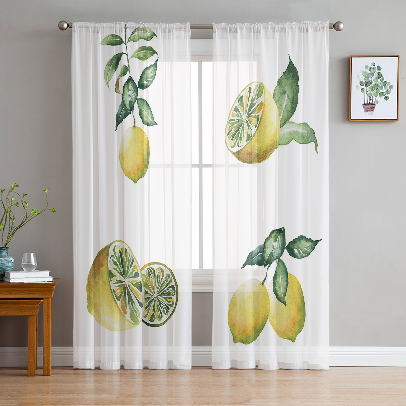 Fruit Yellow Lemon Printed Curtains Drape Sheer Tulle Home ration ...