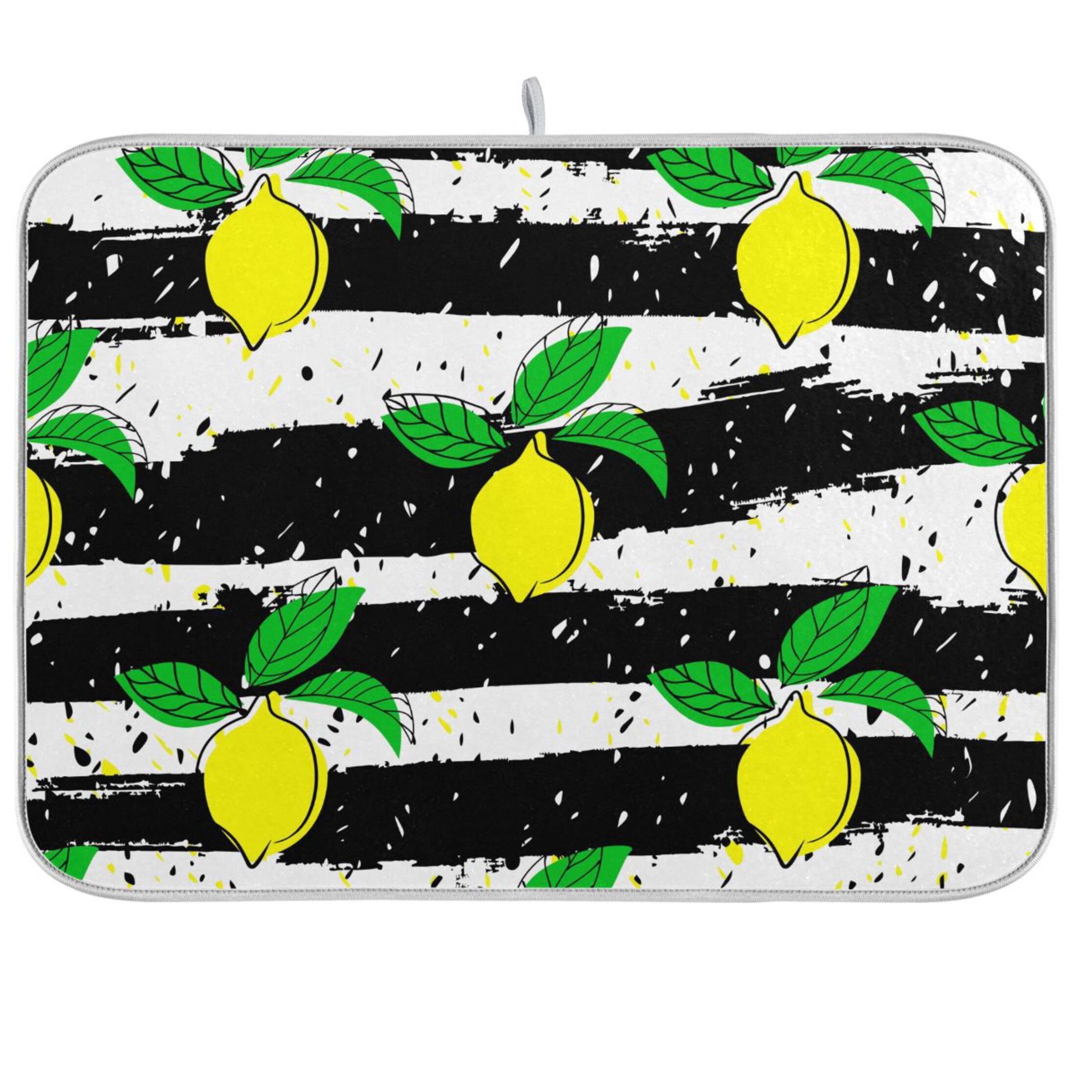 Fruit Yellow Lemon on Black and White Stripes Dish Drying Mat ...