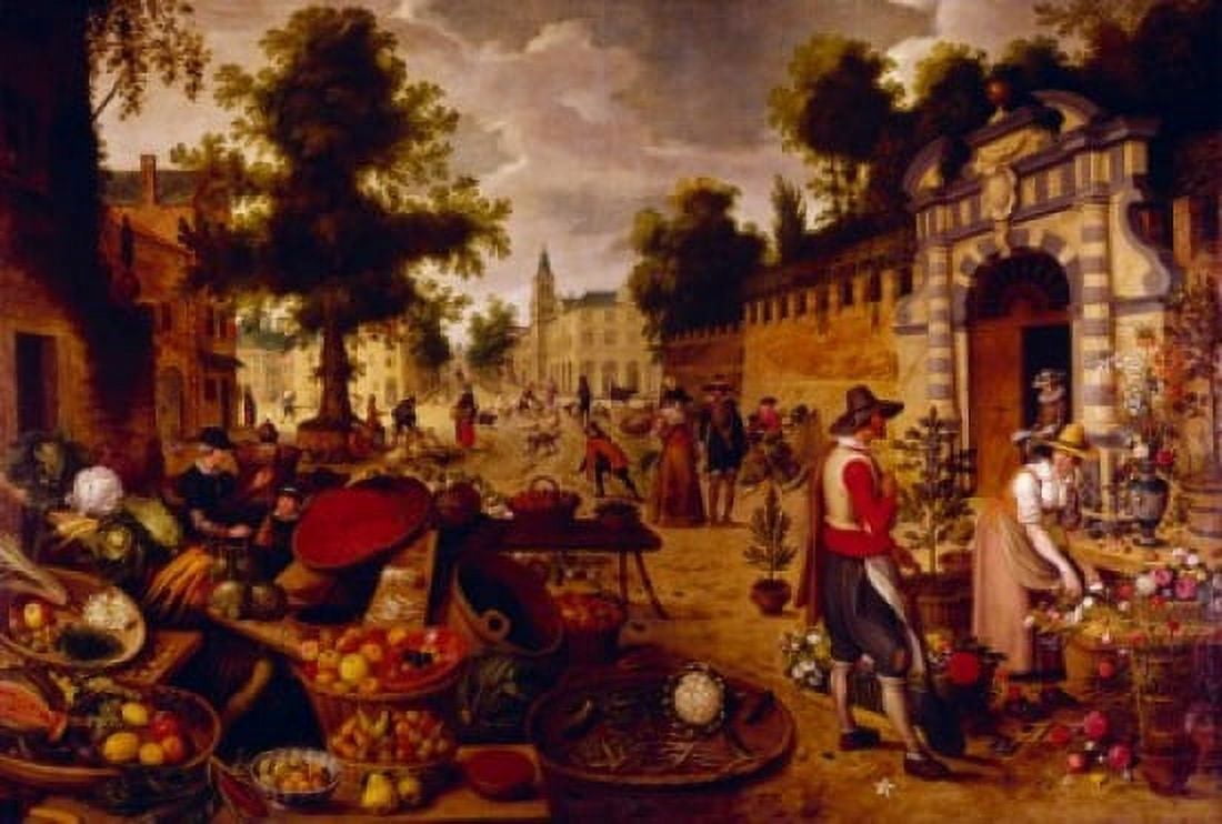 Fruit and Flower Market by Sebastian Vrancx (1573-1647) Canvas Art - Sebastian Vrancx (18 x 24)