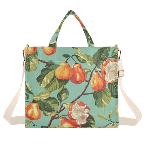 Fruit and Leaves Corduroy Tote Bag Handbag Large Messenger Bag Shoulder Crossbody Zipper Bag Purse