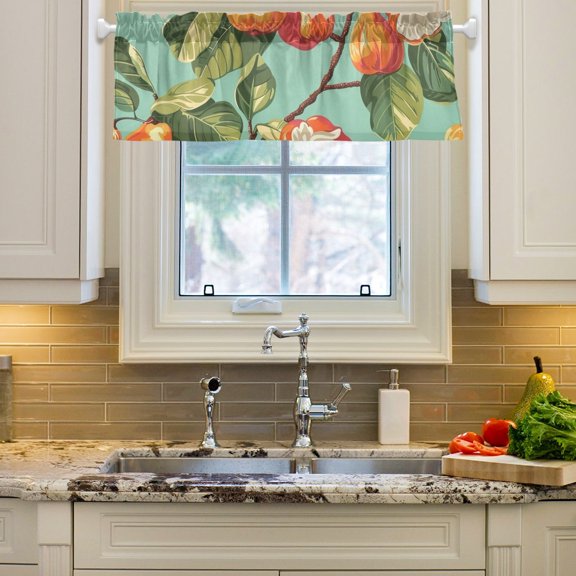 Fruit and Leaves Curtain Valances Farmhouse Design Window Treatment Decor Blackout Rod Pocket for Windows Living Room Kitchen 54" x 18"