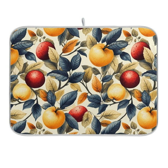 Fruit and Leaves Dish Drying Mat 16x18 Absorbent Microfiber Draining Rack Pad for Kitchen Counter Sink