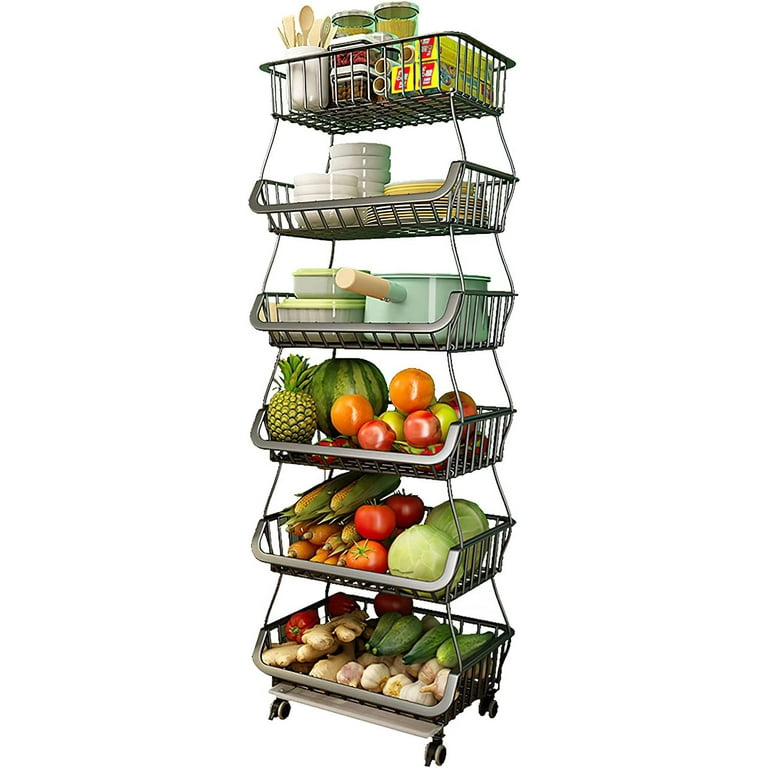 Tribesigns Wood Fruit Vegetable Storage Rack Stand,4-Tier Wood Snack Rack  Basket Organizer Rack For Kitchen, Office, Store, Supremarket