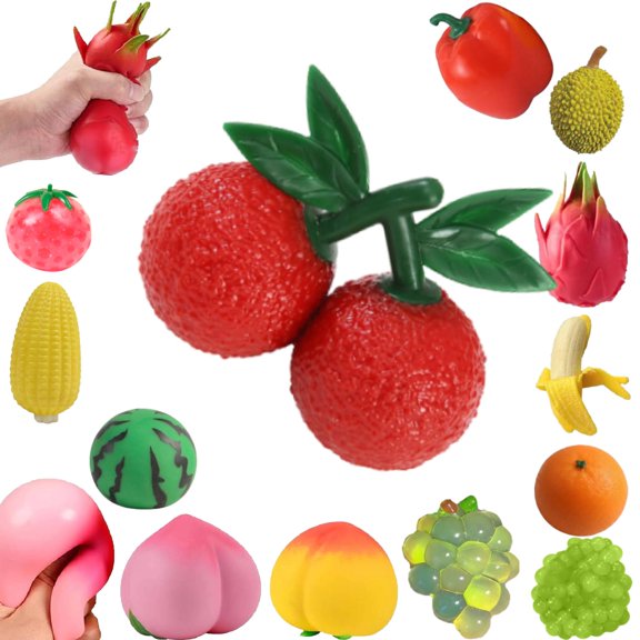 Fruit and Vegetable Battle,Fruit Squeezable Toys, Soft Slow Rising Squeeze Stress Relief Fidget Toys(Red)