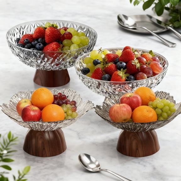 Fruit and Veggie Serving Tray with Drainage Base, Plastic Snack and Candy Plate for Coffee Table, Parties and Picnics, Gray Clear 10.24 in