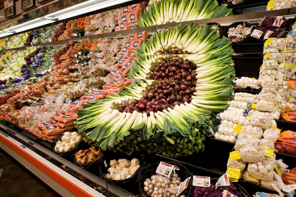 Fruit and vegetable section in supermarket Canvas Art - Panoramic Images (36 x 12)