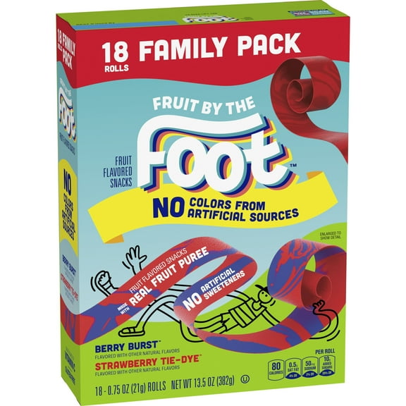 Fruit by the Foot Fruit Flavored Snacks, Berry Blast & Tie Dye, Variety Pack, 13.5 oz, 18ct