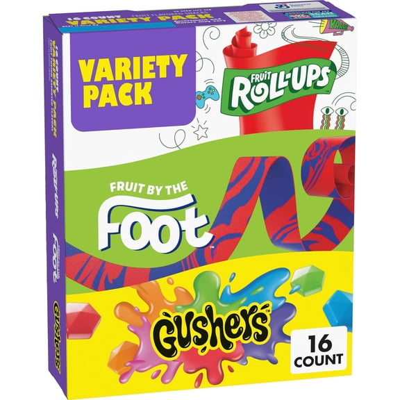Fruit by the Foot Snacks Variety Pack - Fruit Roll-Ups, Gushers, Gluten Free Gummy Kids Snack, Good Source of Vitamin C, 10.2 oz Box ( PACK OF 2 )