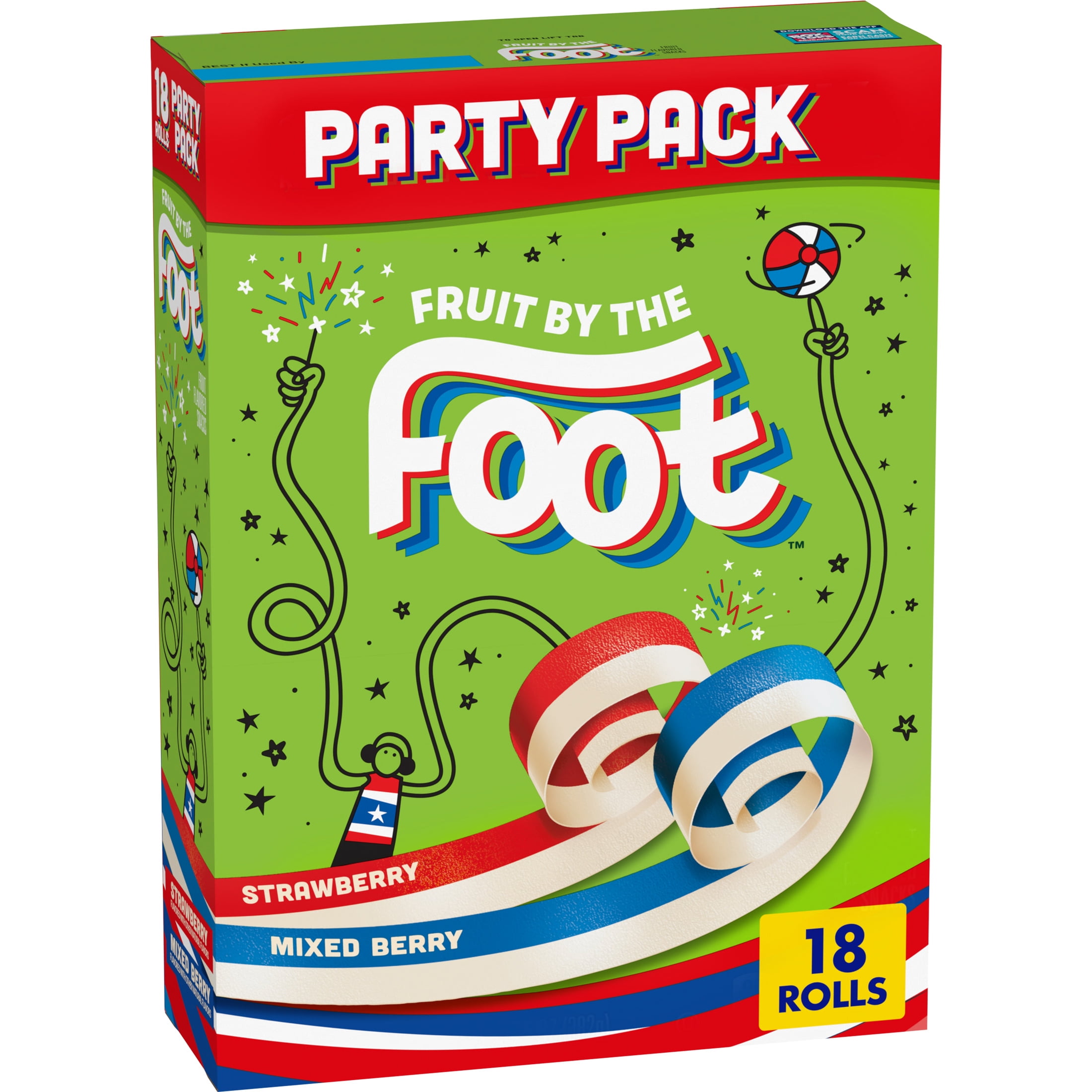 Fruit by the Foot, Strawberry and Mixed Berry Fruit Flavored Snacks, Party Pack, 18 Count