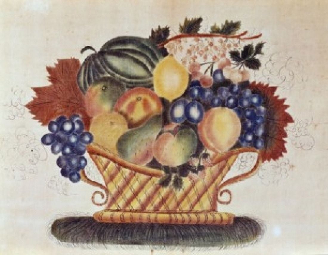 Fruit-filled Basket 19th C Pennsylvania Dutch Artist Unknown Oil On Canvas Canvas Art - (24 x 36)