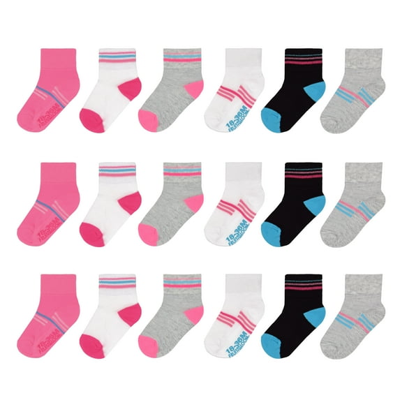 Fruit of The Loom Baby and Toddler Girl Breathable Cool Zone Ankle Socks, 18-Pack, Sizes 6M-5T