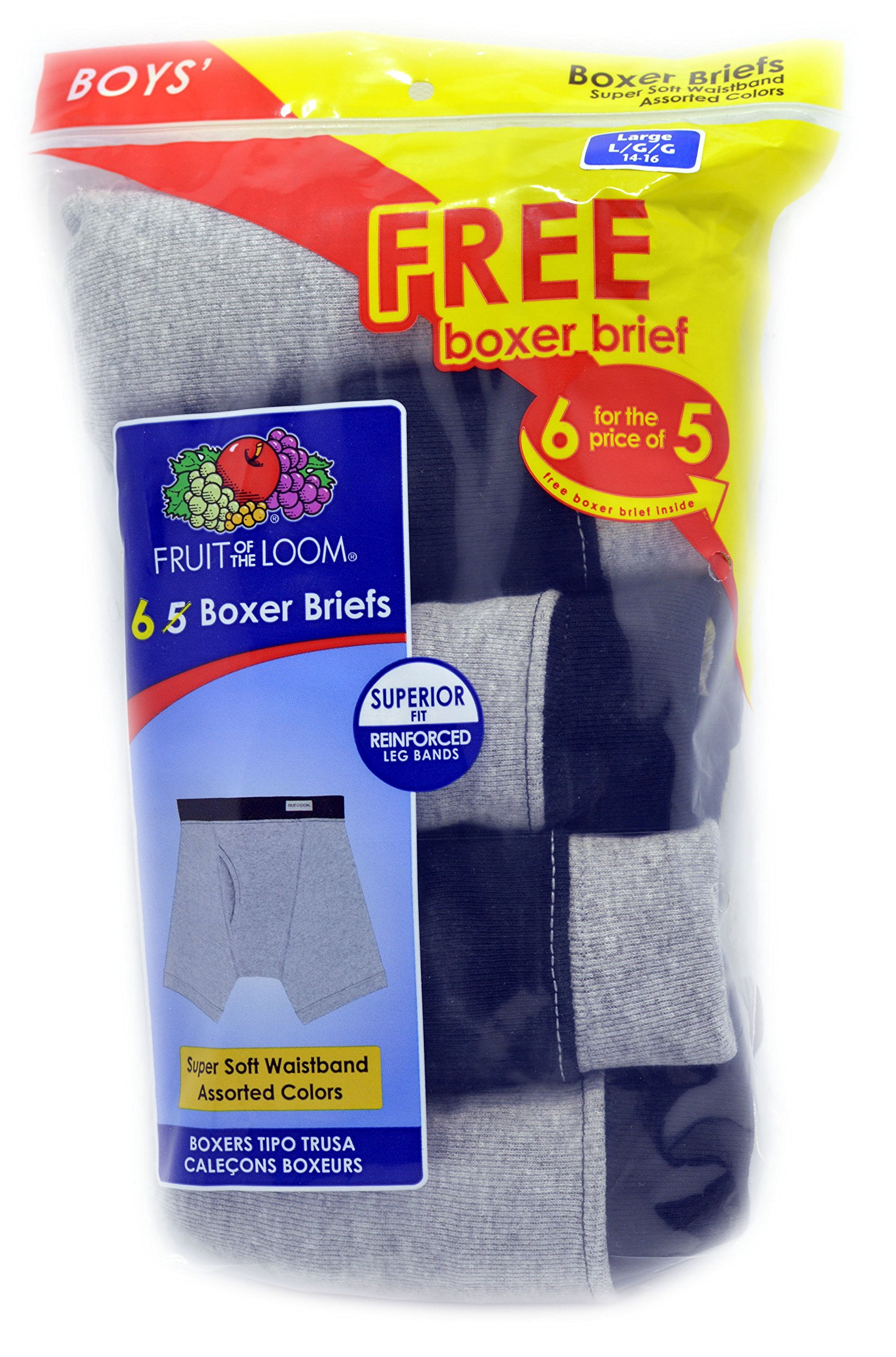 Fruit of The Loom Boys 6 Pack Boxer Briefs , Large - Walmart.com