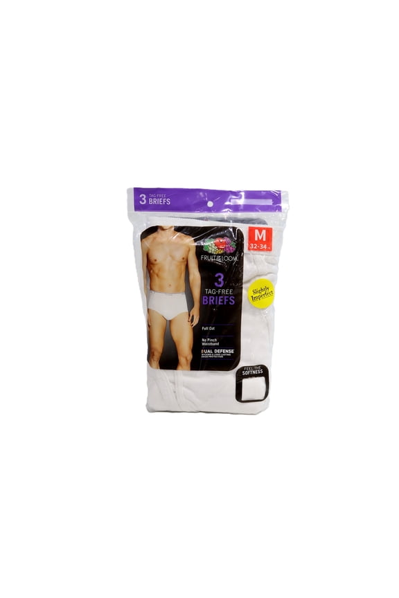 Men's 3 Pack Dual defense Full Cut Tag-Free Briefs White M
