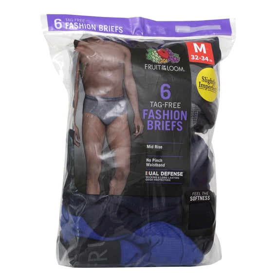 Fruit of The Loom Men's 6 Pack Mid Rise Waistband Fashion Briefs Assorted M
