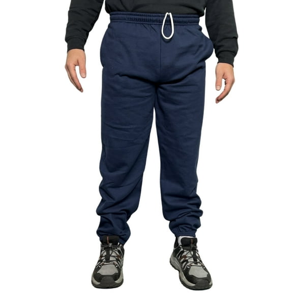 Fruit of The Loom Men's Fleece Jogger Sweatpants 2 Pockets Relaxed Fit M-4XL - Navy Irregular