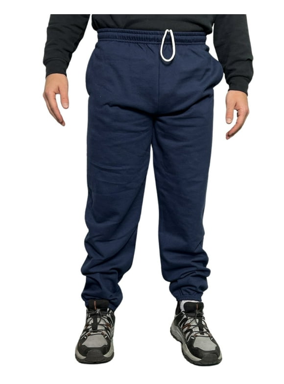 Fruit of The Loom Men's Fleece Jogger Sweatpants 2 Pockets Relaxed Fit M-4XL - Navy Irregular