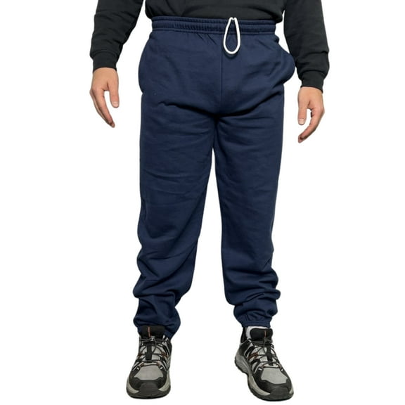 Fruit of The Loom Men's Fleece Jogger Sweatpants 2 Pockets Relaxed Fit M-4XL - Navy Irregular
