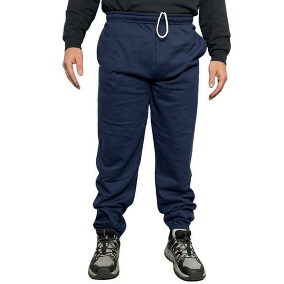Fruit of The Loom Men's Fleece Jogger Sweatpants 2 Pockets Relaxed Fit M-4XL - Navy Irregular