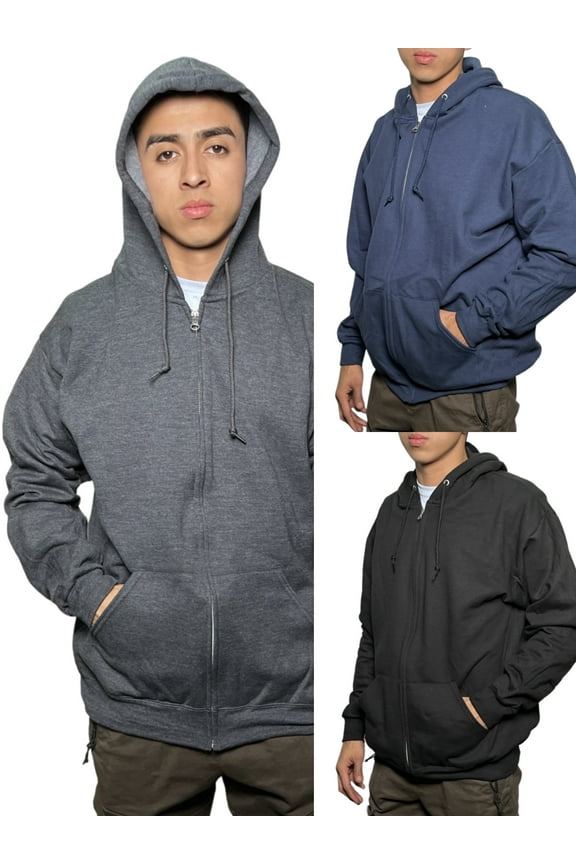 Men's Fleece Zip Hooded Sweatshirt 2 Pockets Relaxed Fit Sizes S-4XL - Black Irregular