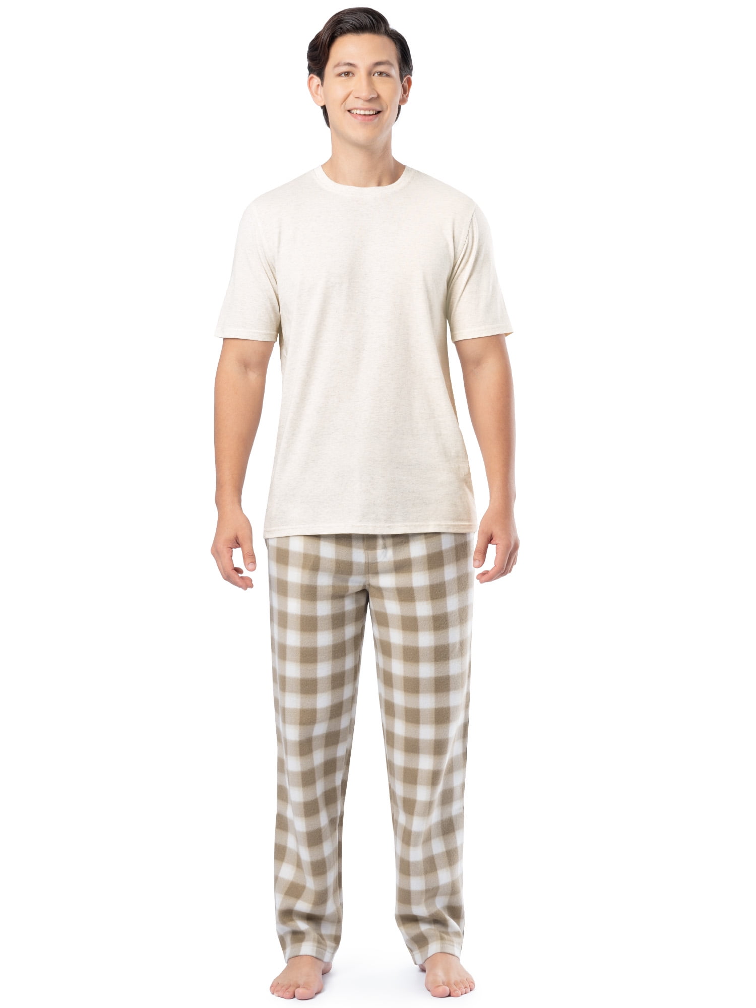 Fruit of The Loom Men's Crewneck Tee and Fleece Pajama Pants Set, 2-Piece, Sizes S-5XL
