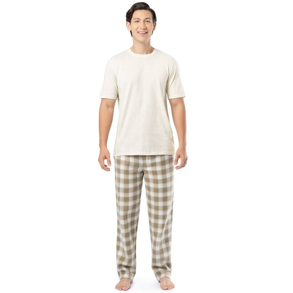 Fruit of the Loom Men's Crewneck Tee and Fleece Pajama Pants Set, 2-Piece, Sizes S-5XL