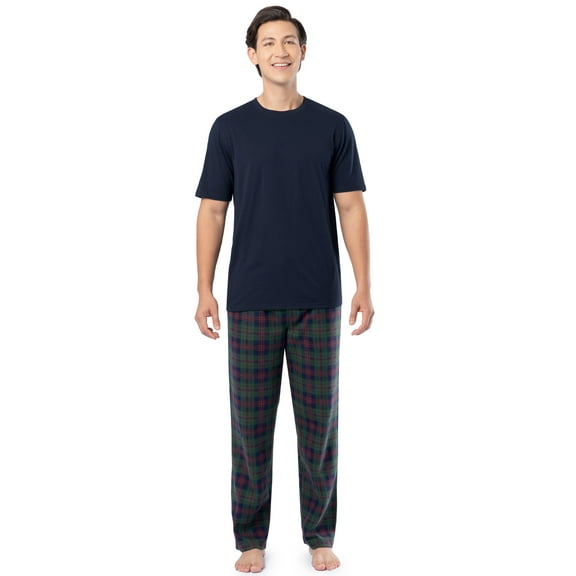 Fruit of the Loom Men's Crewneck Tee and Fleece Pajama Pants Set, 2-Piece, Sizes S-5XL