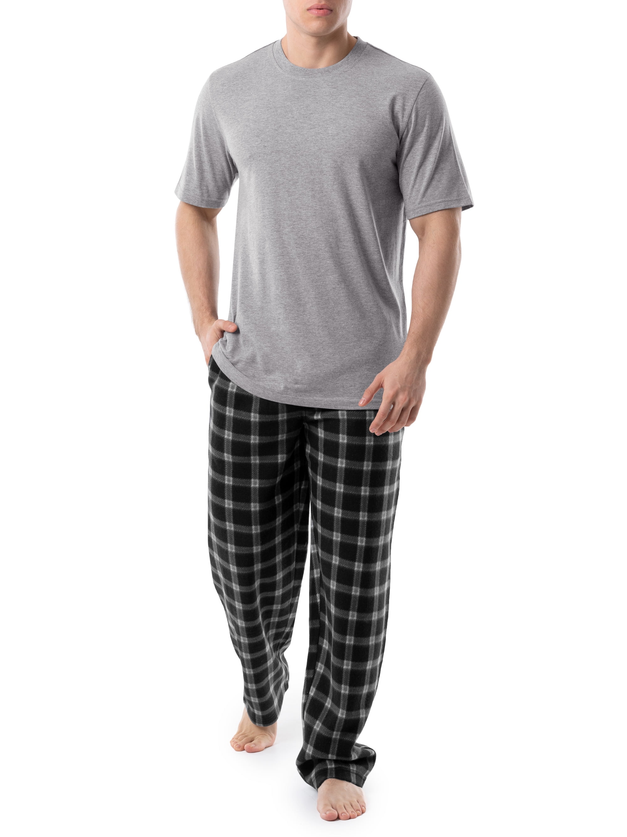 Fruit of the Loom Men's Crewneck Tee and Fleece Pajama Pants Set, 2-Piece, Sizes S-5XL