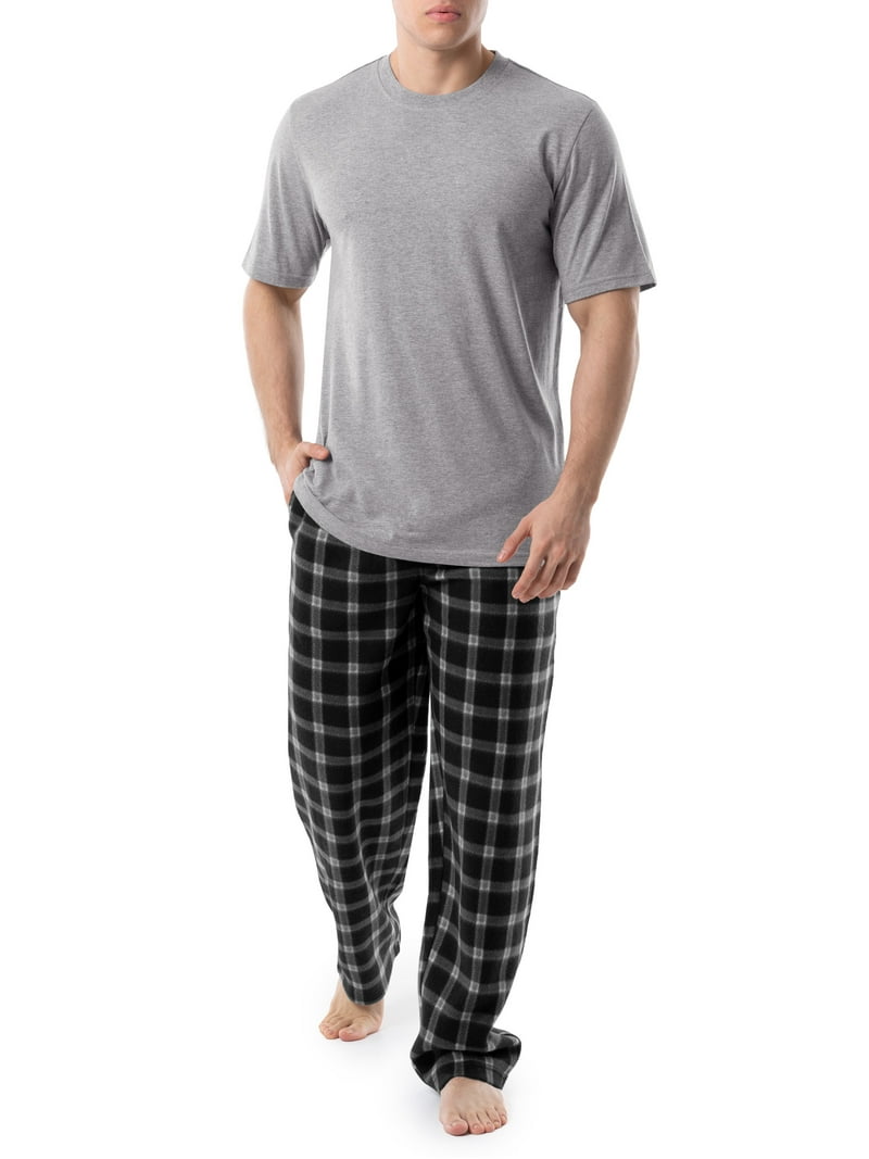 Fruit of the Loom Men's Crewneck Tee and Fleece Pajama Pants Set