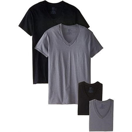 Fruit of The Loom Men's V-Neck T-Shirt(Pack of 4) (X-Large, Black & Grey)