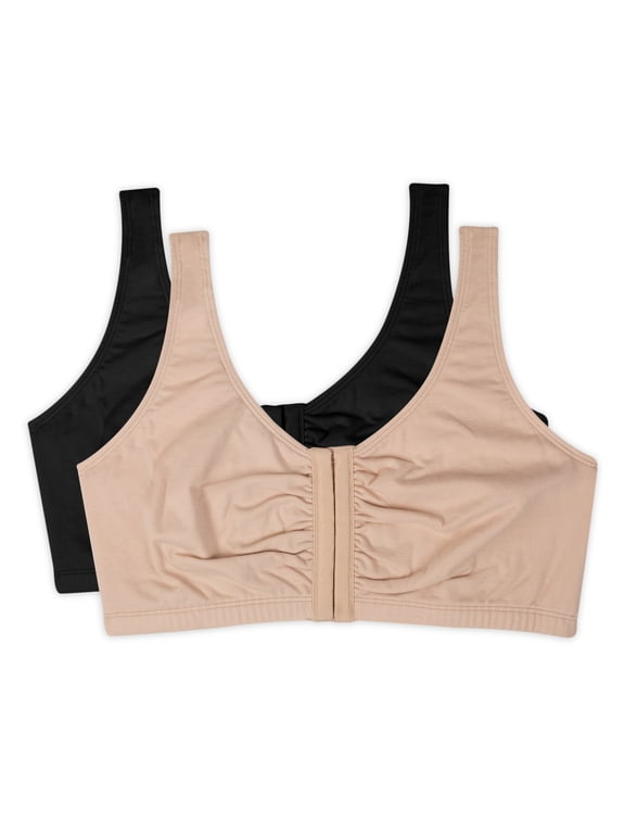 Women's Comfort Front Close Cotton Sports Bra, 2 Pack