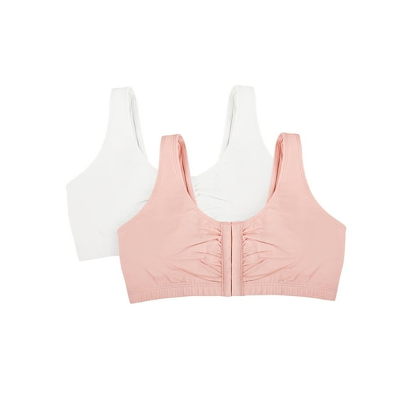 Fruit of The Loom Women's Comfort Front Close Cotton Sports Bra, 2 Pack