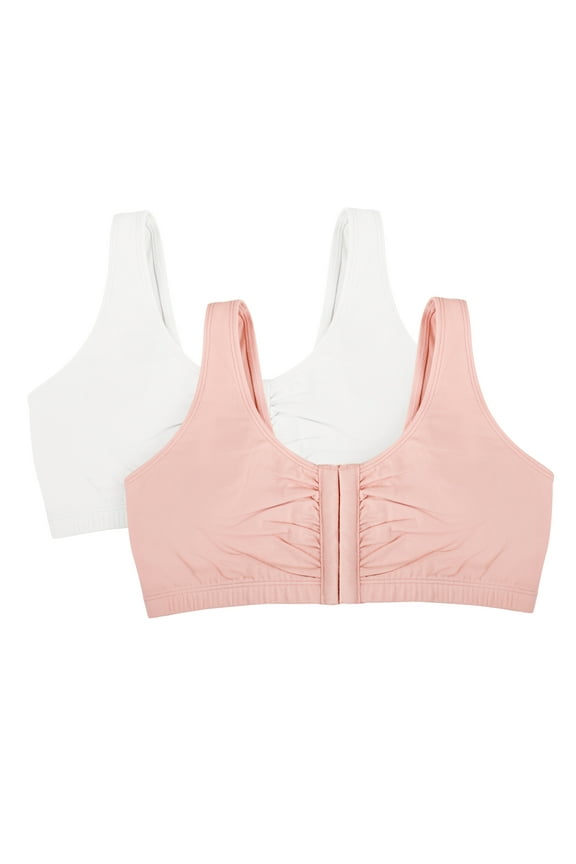 Women's Comfort Front Close Cotton Sports Bra, 2 Pack