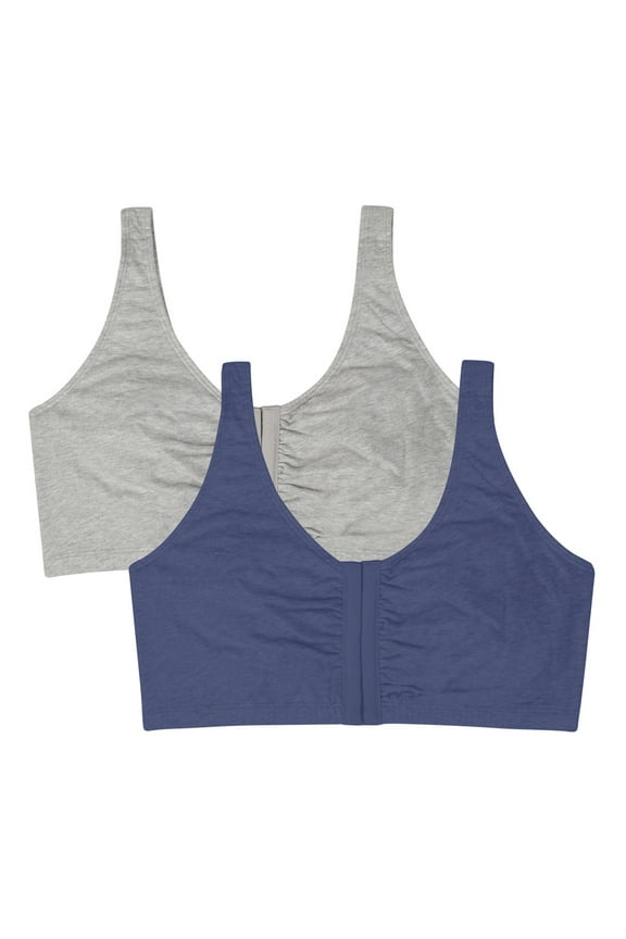 Women's Comfort Front Close Cotton Sports Bra, 2 Pack