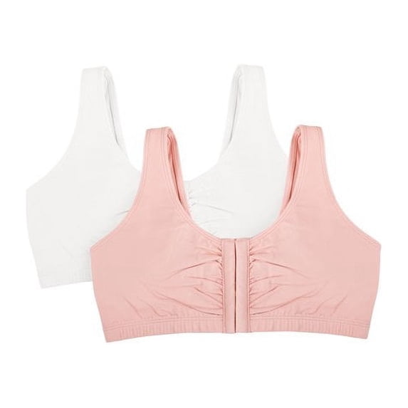 Fruit of The Loom Women's Comfort Front Close Cotton Sports Bra, 2 Pack