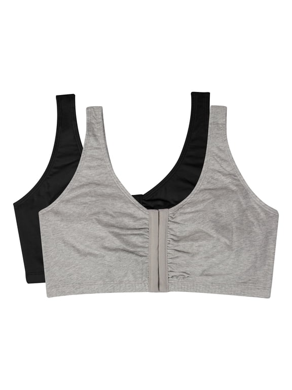 Women's Comfort Front Close Cotton Sports Bra, 2 Pack