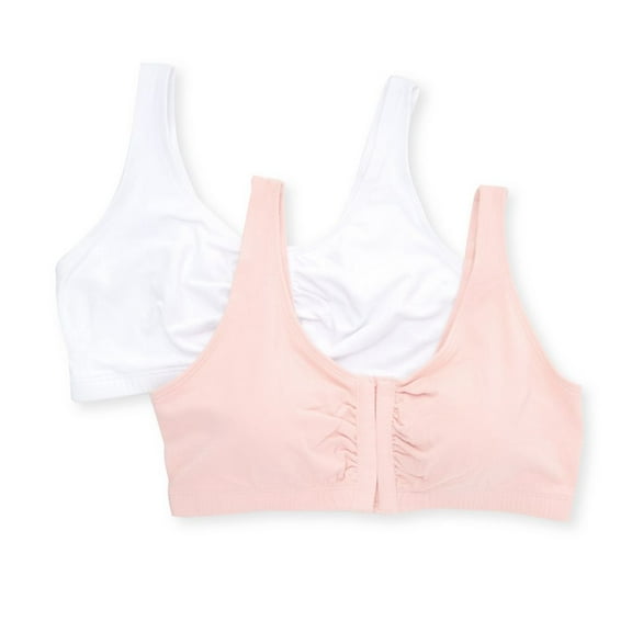 Fruit of The Loom Women's Comfort Front Close Cotton Sports Bra, 2 Pack
