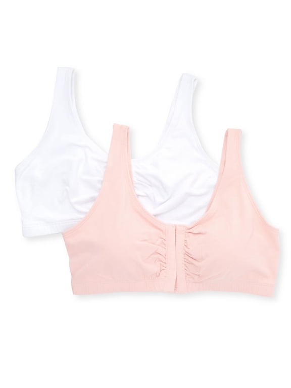 Women's Comfort Front Close Cotton Sports Bra, 2 Pack