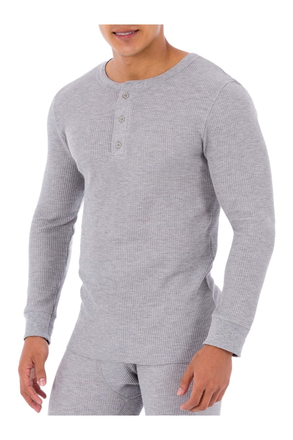 Men's Thermal Waffle Underwear Henley Top, Sizes S-5XL