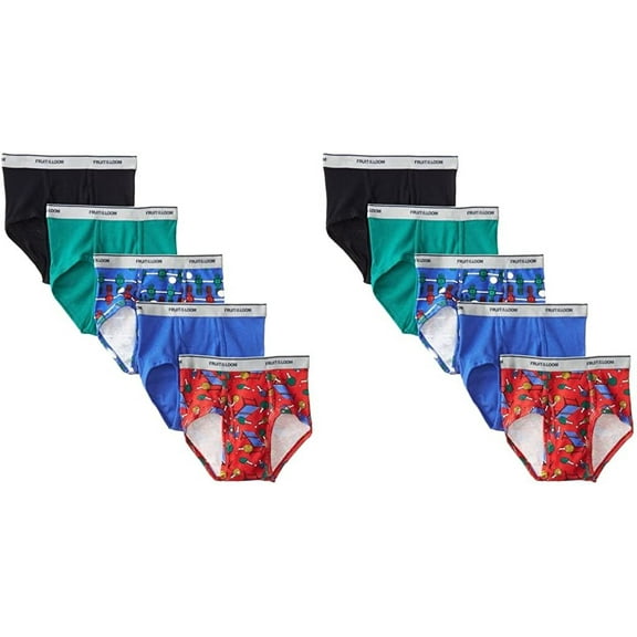 Fruit of the Loom 10-Pack Boys Assorted 100% Cotton Briefs Kids Underwear, Large