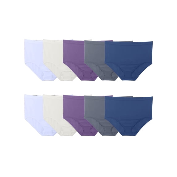 Fruit of the Loom Women's No Show Seamless Underwear, Amazing Stretch & No Panty Lines, Available Size, Brief-10 Pack-Blue/Purple/Grey, 11 Plus
