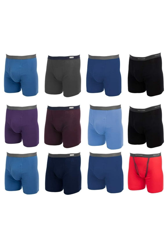 (12 Pack Mens Underwear Cotton Boxer Briefs with Fly Soft Comfortable Tag Free