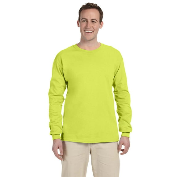 Fruit of the Loom 4930 HD Cotton 100% Cotton Long Sleeve T-Shirt, Safety Green, M, Pack Of 3, Mens Workout Shirts