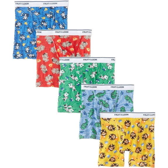 Fruit of the Loom 5 Pack Assorted Print & Solid Boxer Briefs,Solids - Assorted Pack of 5, 2T/3T