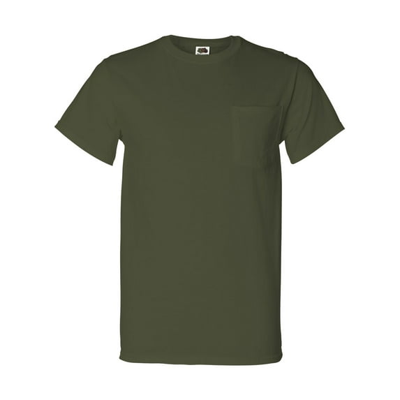 Fruit of the Loom 5 oz. 100% Heavy Cotton HD Pocket T-Shirt (3931P) Military Green, M