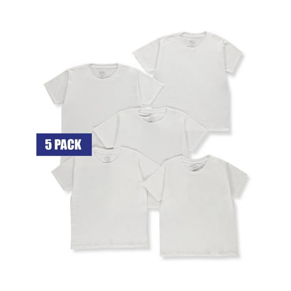 Fruit of the Loom Boys' White Crew Undershirts, 5 Pack, Sizes XS-XL
