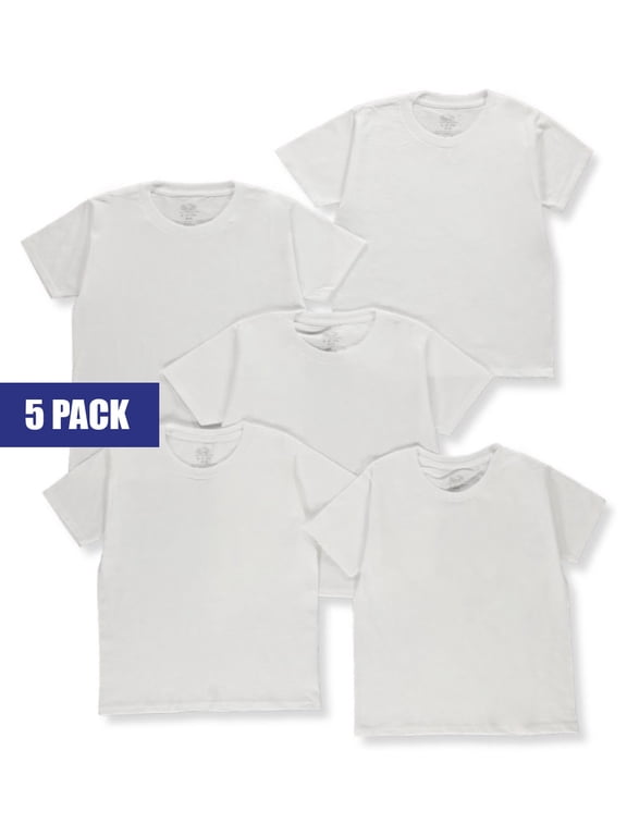 Boys' White Crew Undershirts, 5 Pack, Sizes XS-XL
