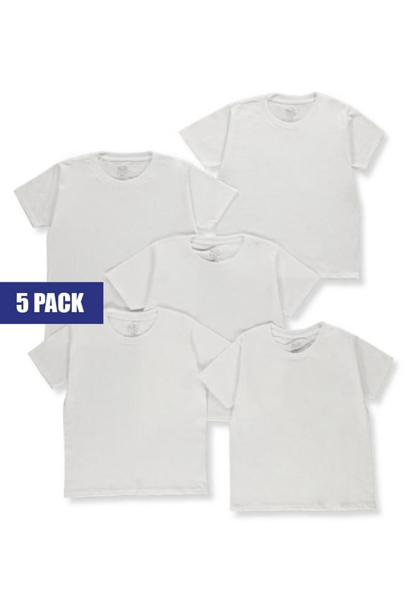 Boys' White Crew Undershirts, 5 Pack, Sizes XS-XL