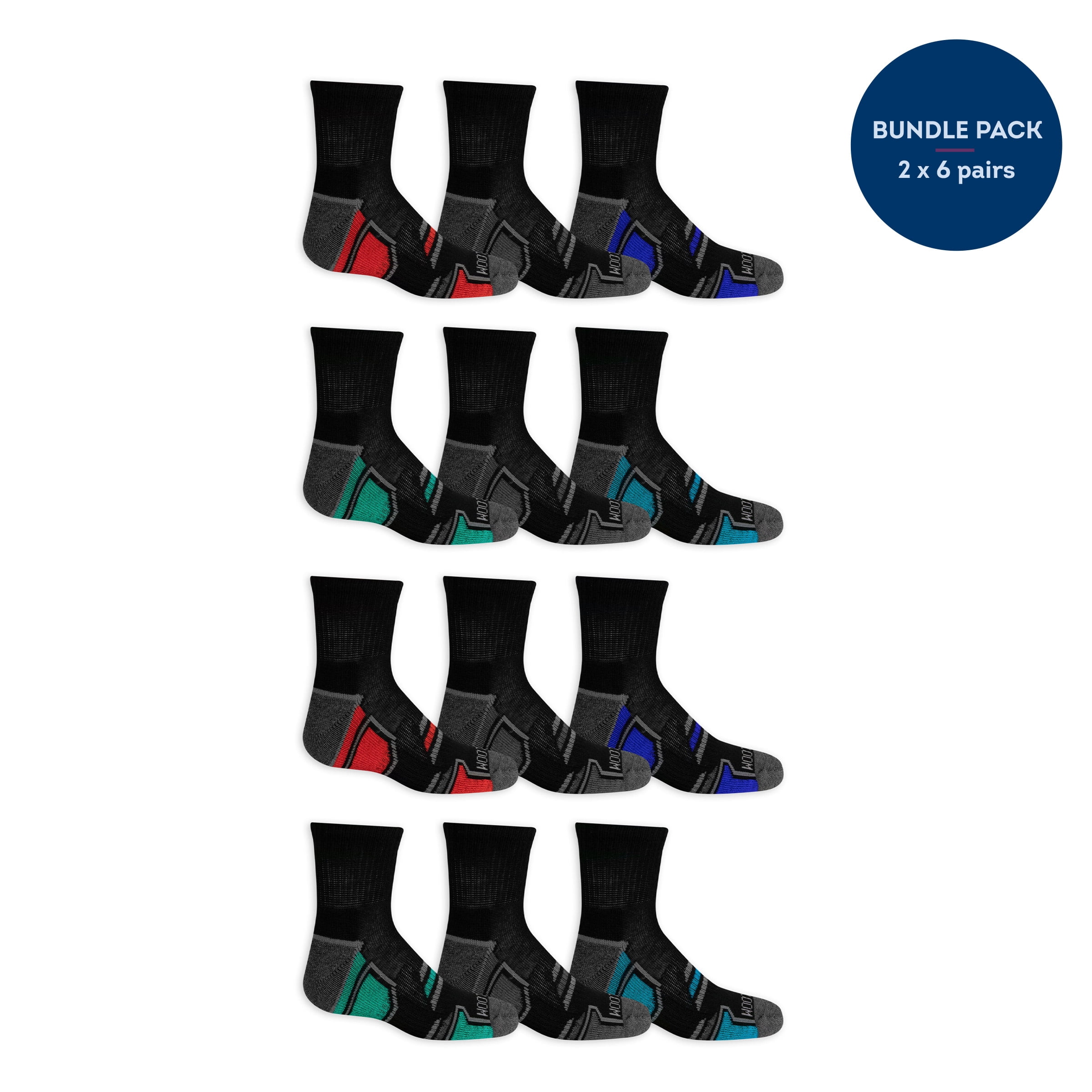 Fruit of the Loom Active Ankle Socks for Boys, Black, Sizes 9-2.5 (12 ...