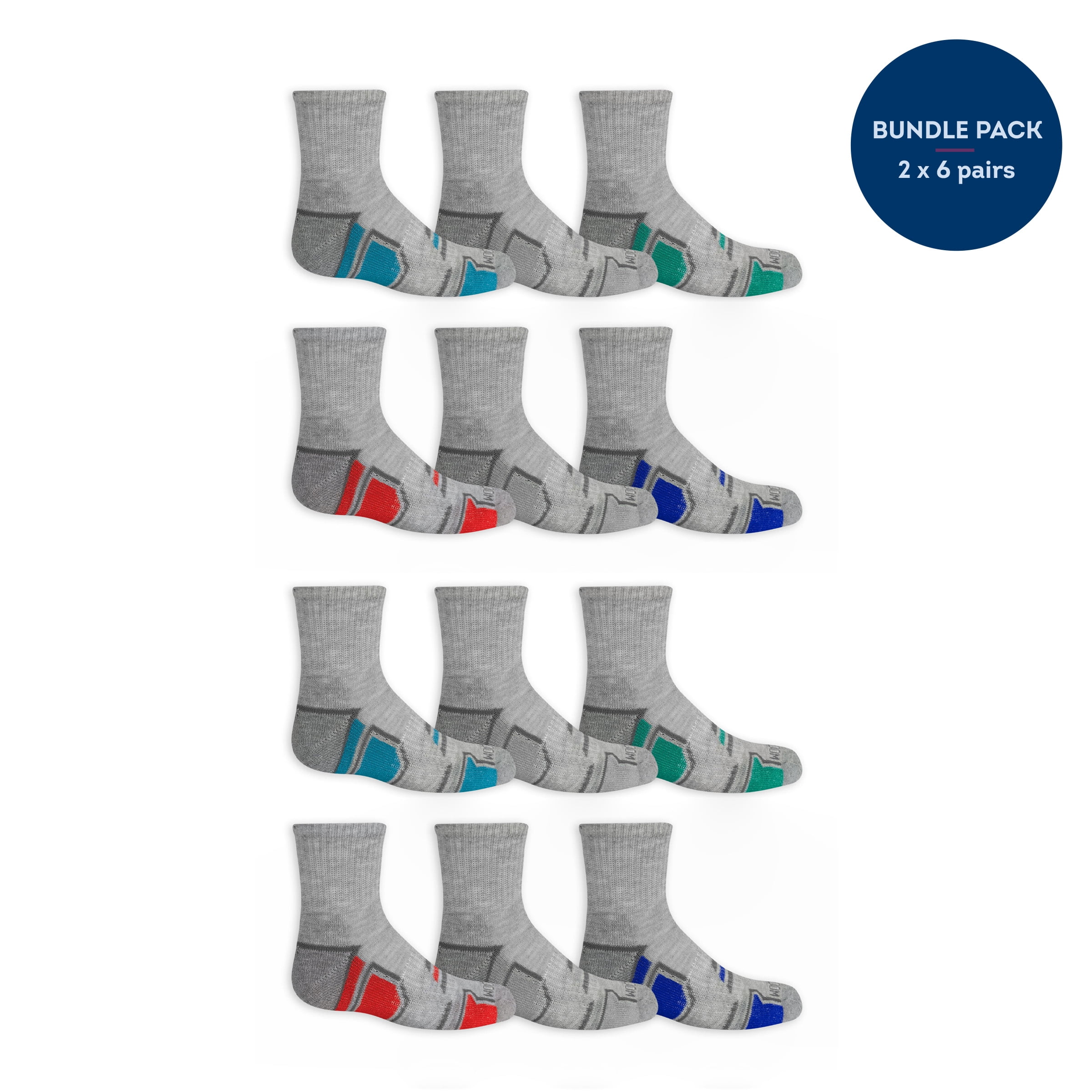 Fruit of the Loom Active Ankle Socks for Boys, Gray, Sizes 3-9 (12-Pack ...